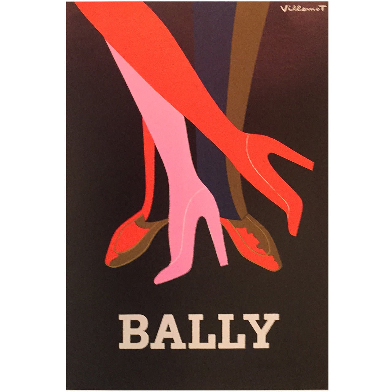 French Modern Period Advertisement for Bally Shoes by Villemot, 1979 For Sale