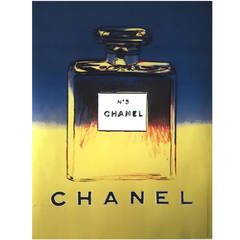 Vintage Andy Warhol for Chanel No 5, Large Size French Poster in Blue and Yellow