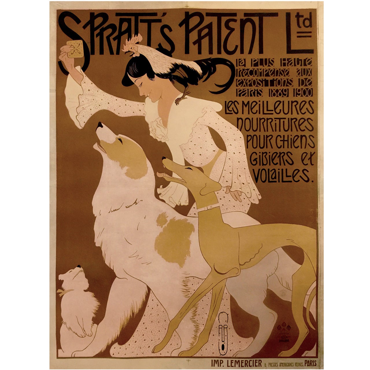French Art Nouveau Period Advertising Poster for "Spratt's Patent Ltd., " 1909 For Sale