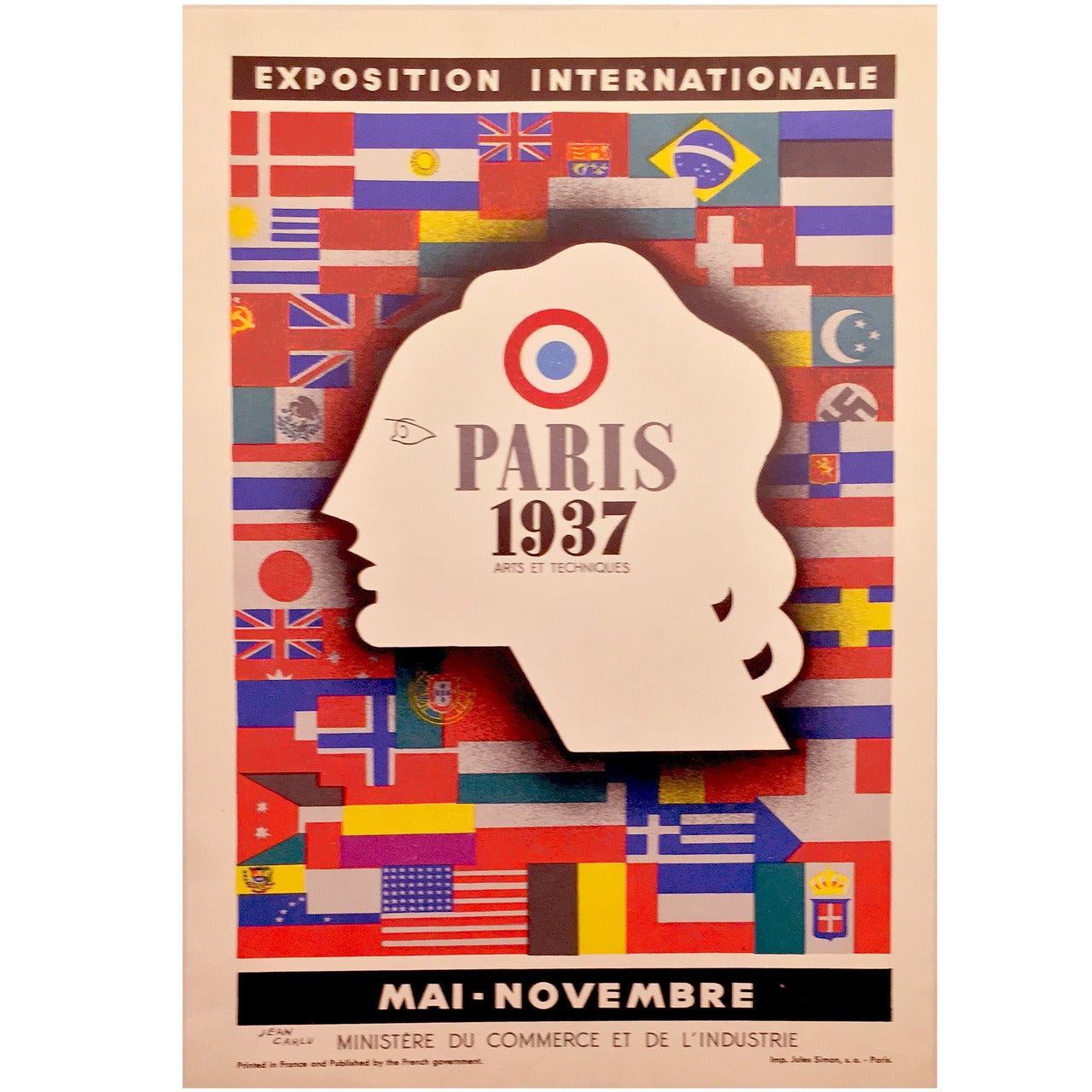 Art Deco Period International Exposition in Paris 1937 Poster by Jean Carlu For Sale