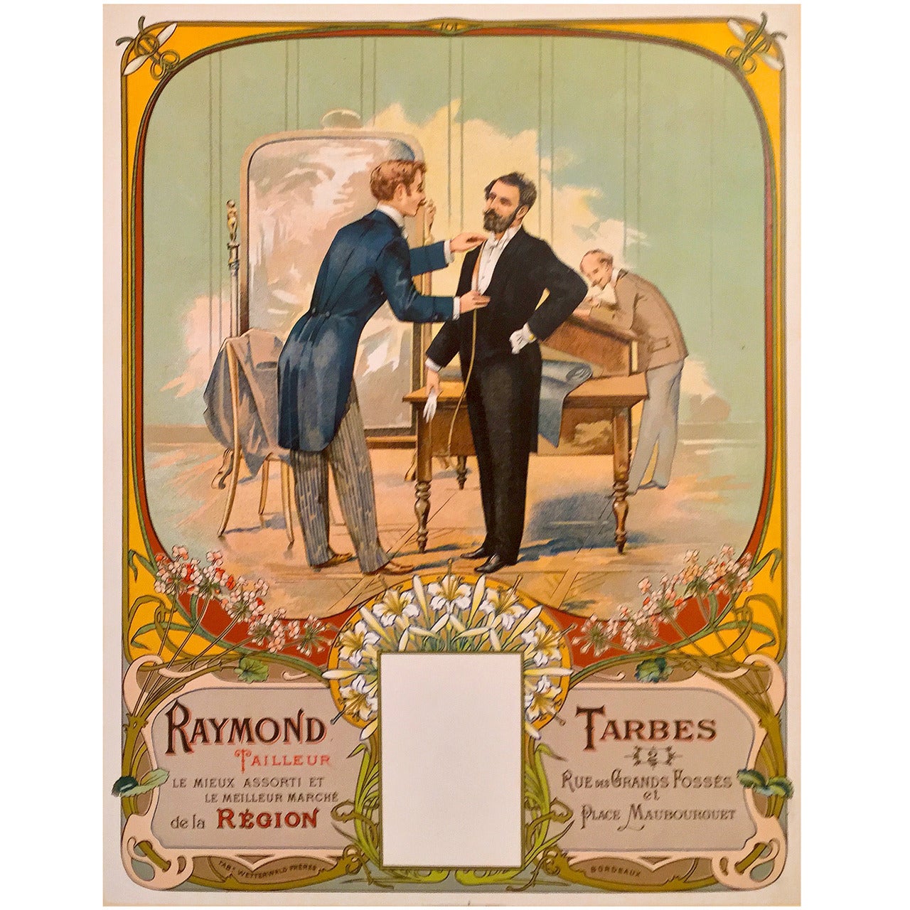 French Art Nouveau Period Advertising Poster for Raymond Tailors, 1900s For Sale