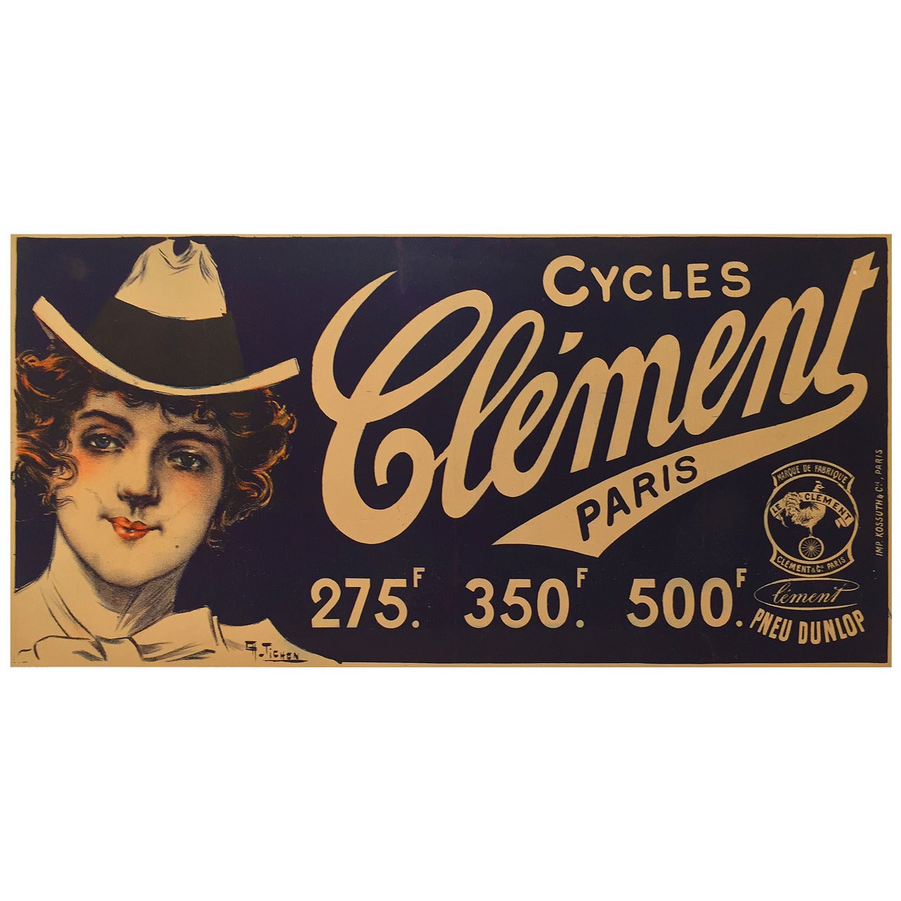 French Art Nouveau Period Poser for Cycles Clement by Charles Tichon, 1890s For Sale
