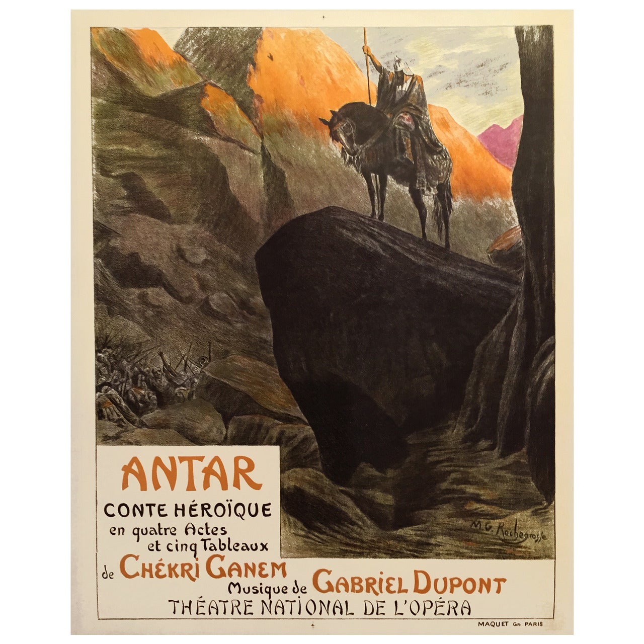 French Art Nouveau Period Poster for Antar Opera, 1912 For Sale