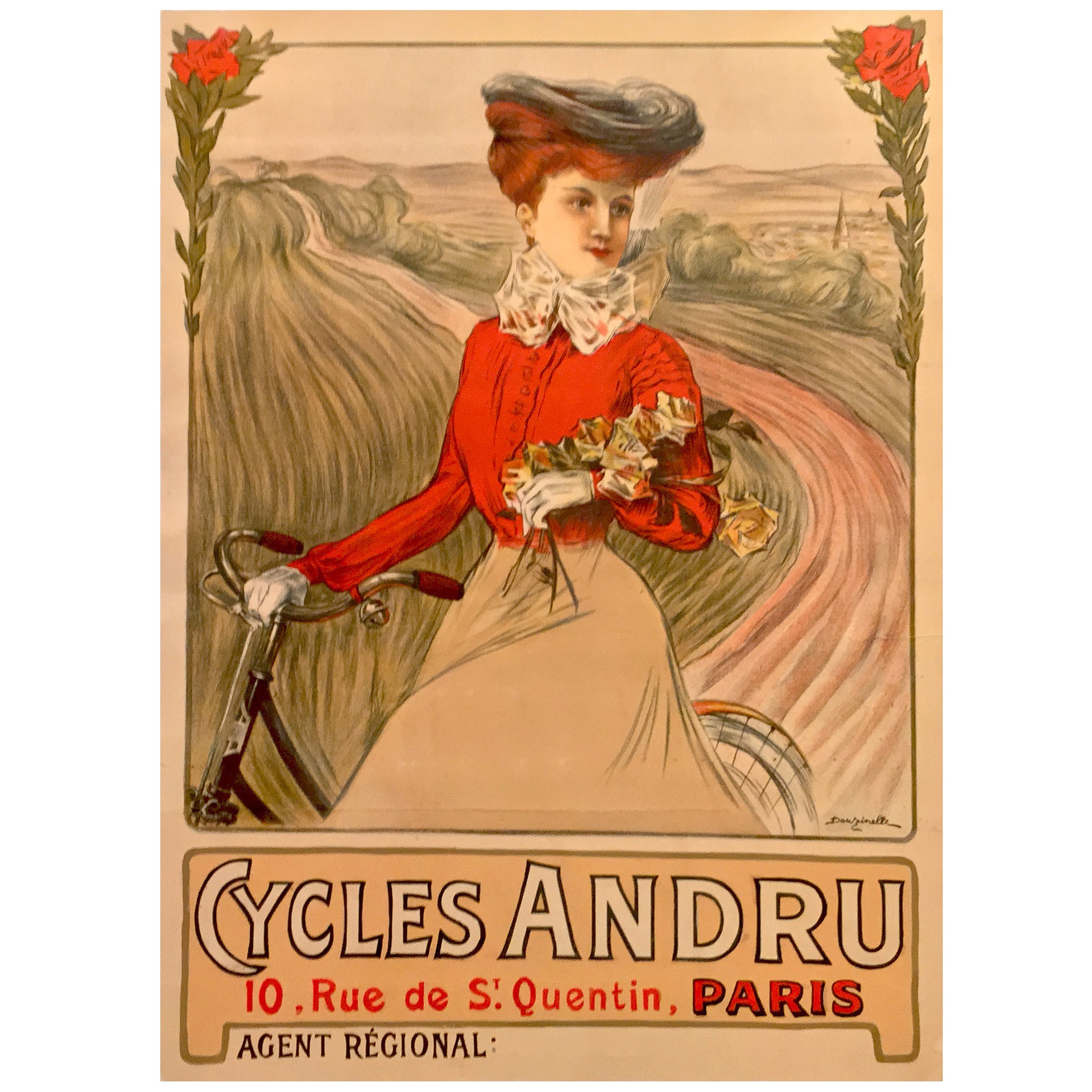 French Belle Époque Period Poster for Bicycles, 1890s For Sale