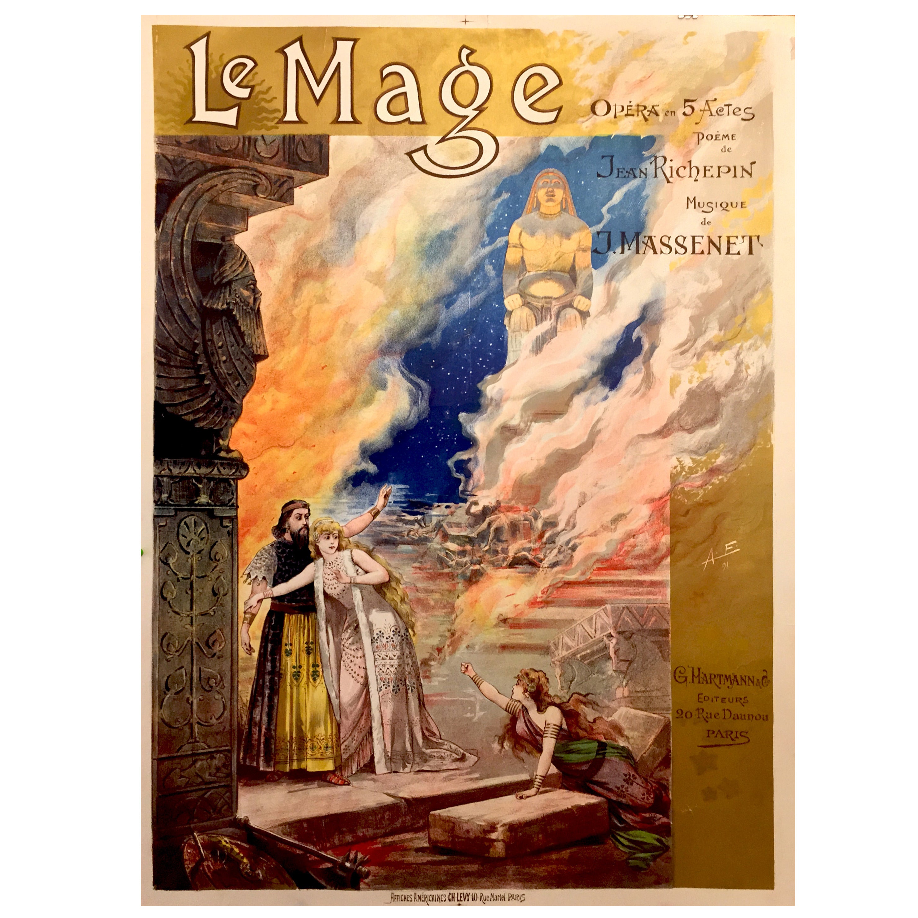 French Belle Epoque Period Poster for Le Mage Opera, 1891 For Sale