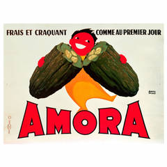 Mid-Century Modern Period French Advertising Poster for Amora Mustard