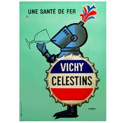 Vintage Rare Mid-Century Modern Period French Poster for Vichy Mineral Water by Savignac