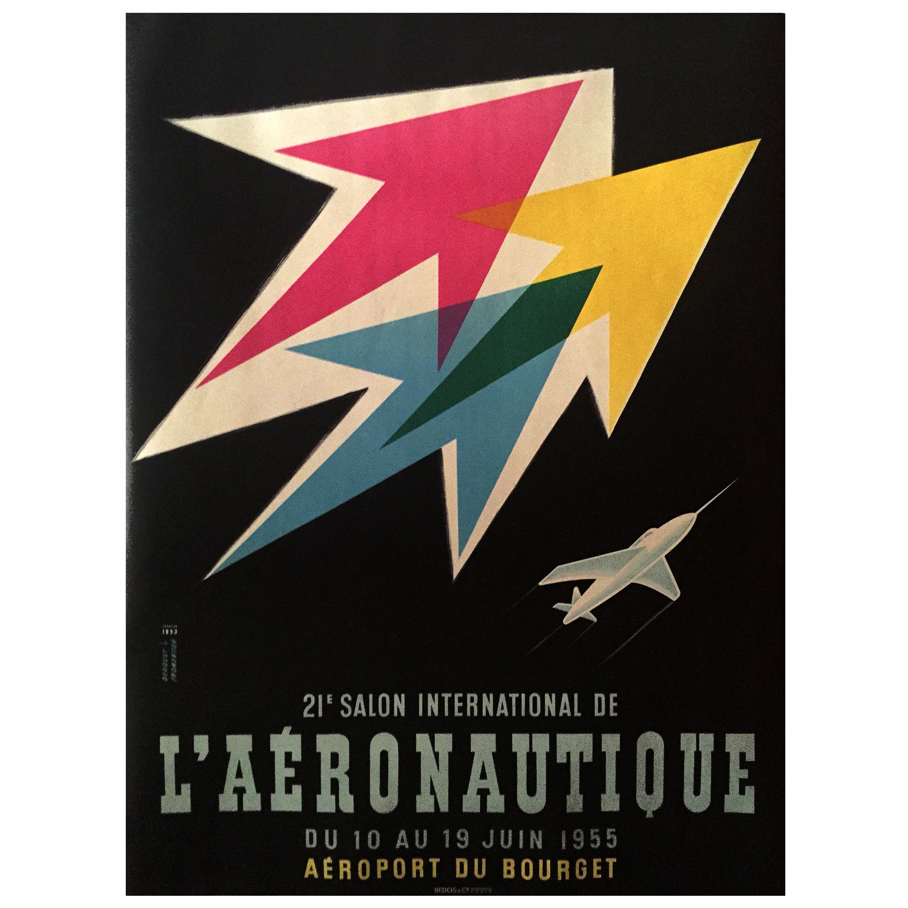 Mid-Century Modern Period French Air Show Advertising Poster, 1955 For Sale