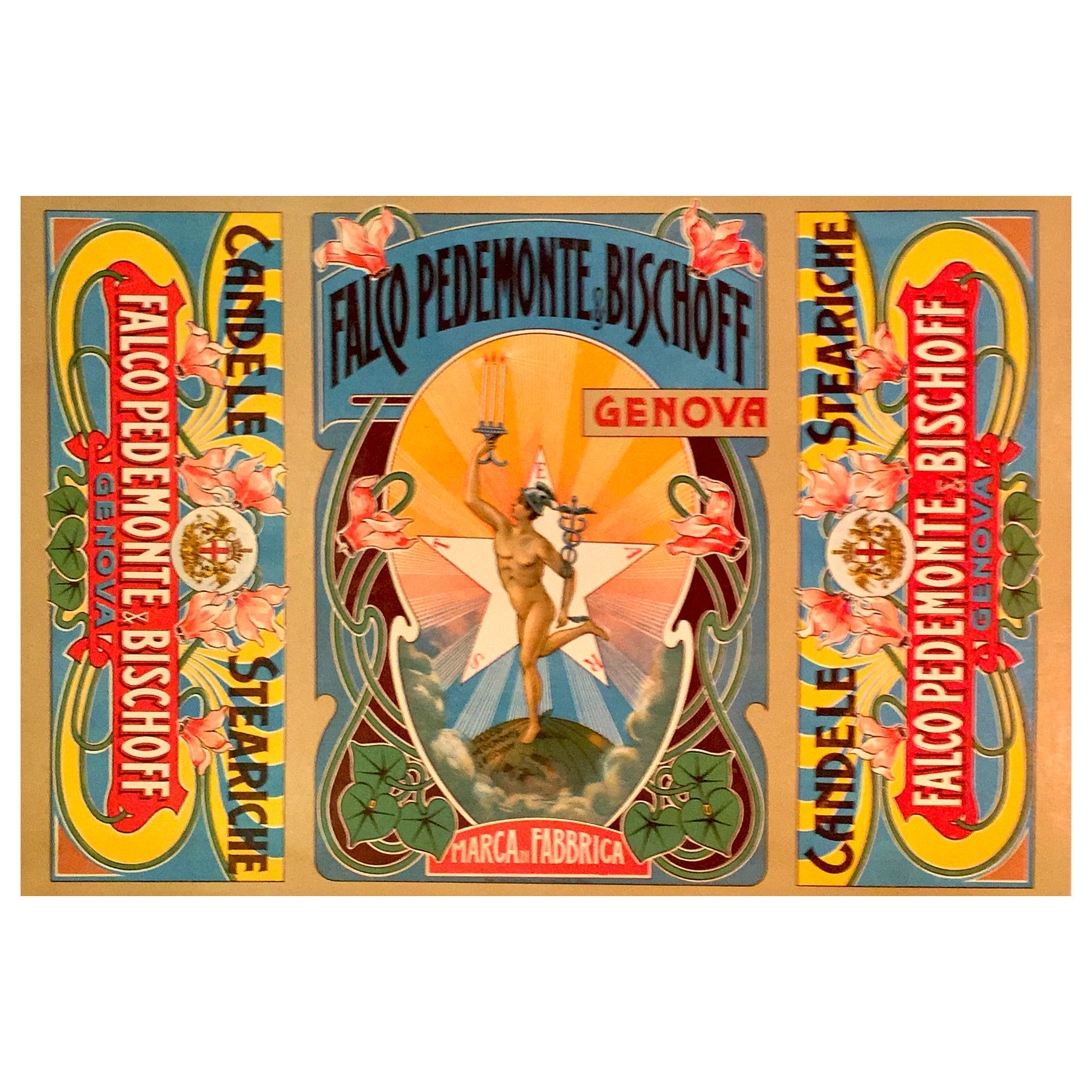 Italian Art Nouveau Period Label for Falco Pedemonte & Bischoff, 1900s For Sale