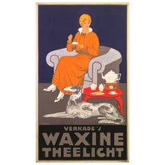 Antique Dutch Waxine Theelicht Advertising Poster, 1910s