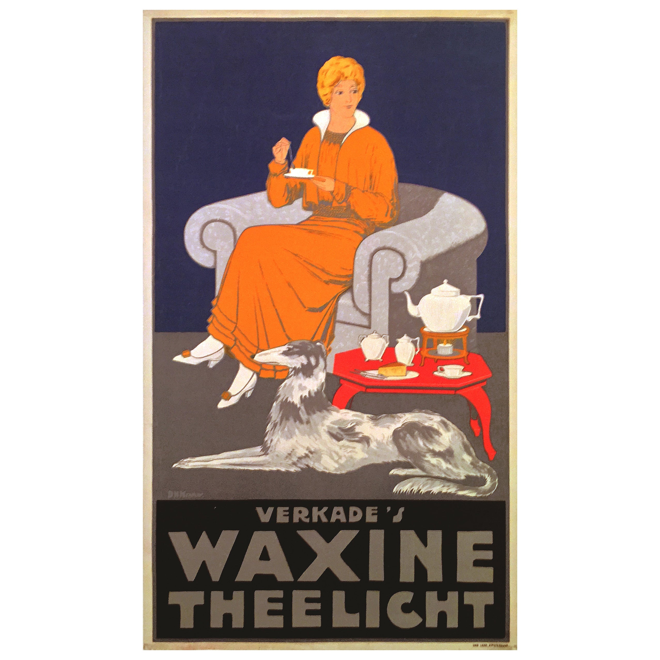 Dutch Waxine Theelicht Advertising Poster, 1910s For Sale