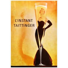 Retro Modern French Advertising Poster for Taittinger Champagne with Catherine Deneuve