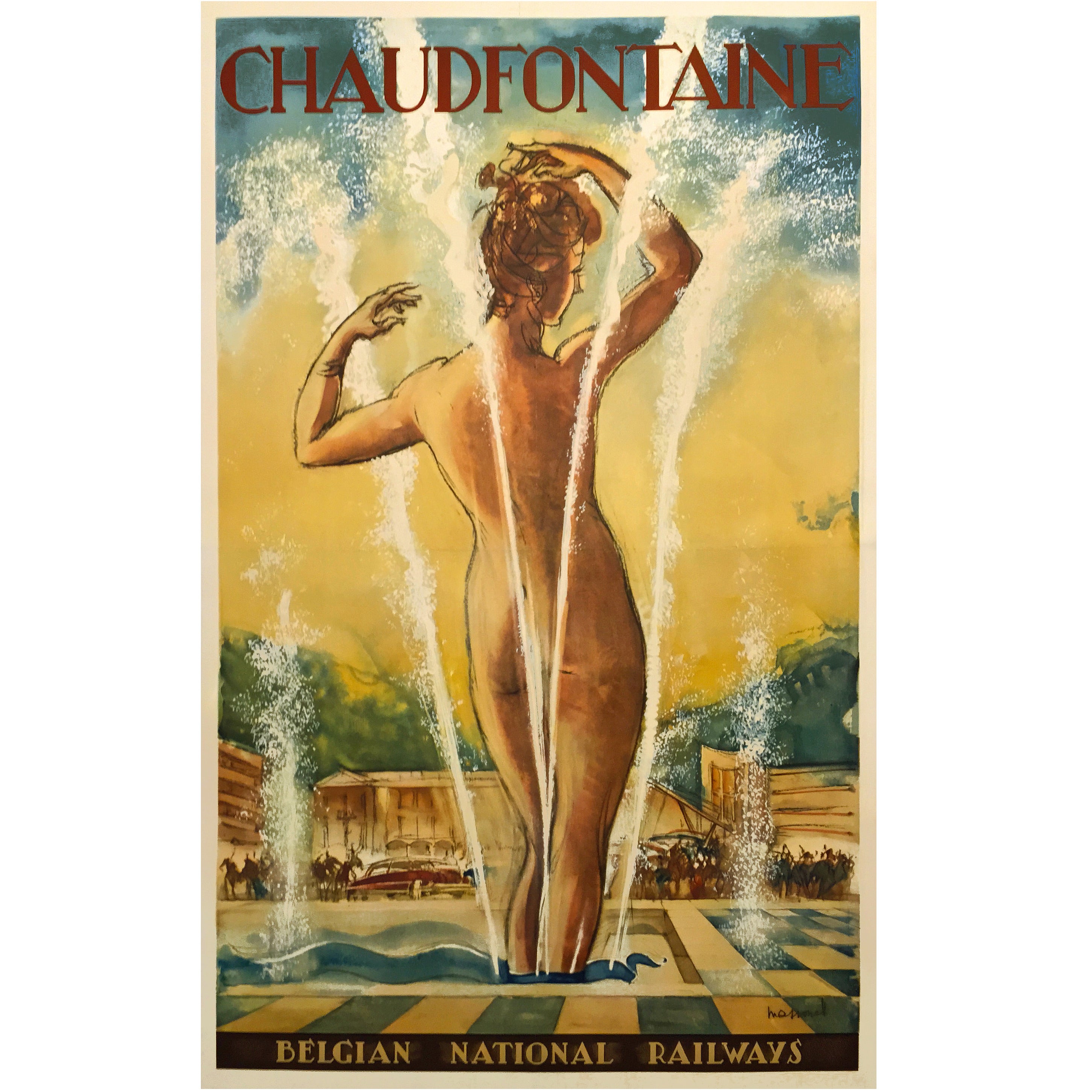 Mid-Century Modern Period Chaudefontaine Belgian National Railways Travel Poster