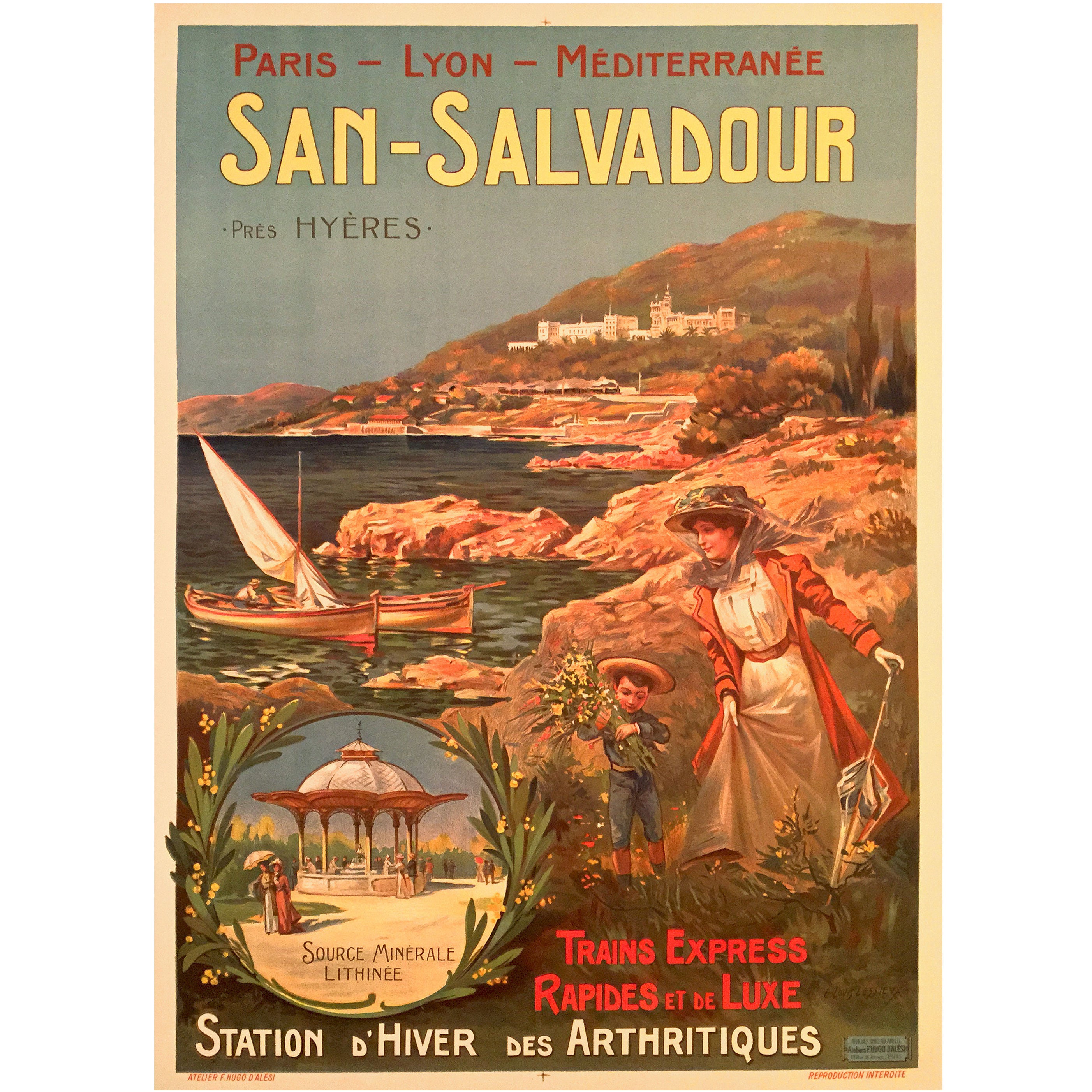 Art Nouveau Period French Travel Poster for San Salvador by Lessieux For Sale