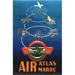 Vintage Mid-Century Modern Period Travel Poster for Air Maroc, 1954