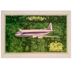 Mid-Century Modern Period Air France Travel Poster, "Vicker
s Viscount, " 1953