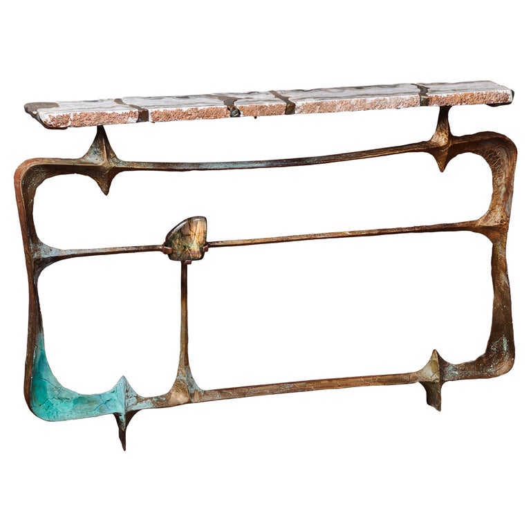 Mark Brazier-Jones agate and labradorite console table, 2014, offered by Michele Hayem