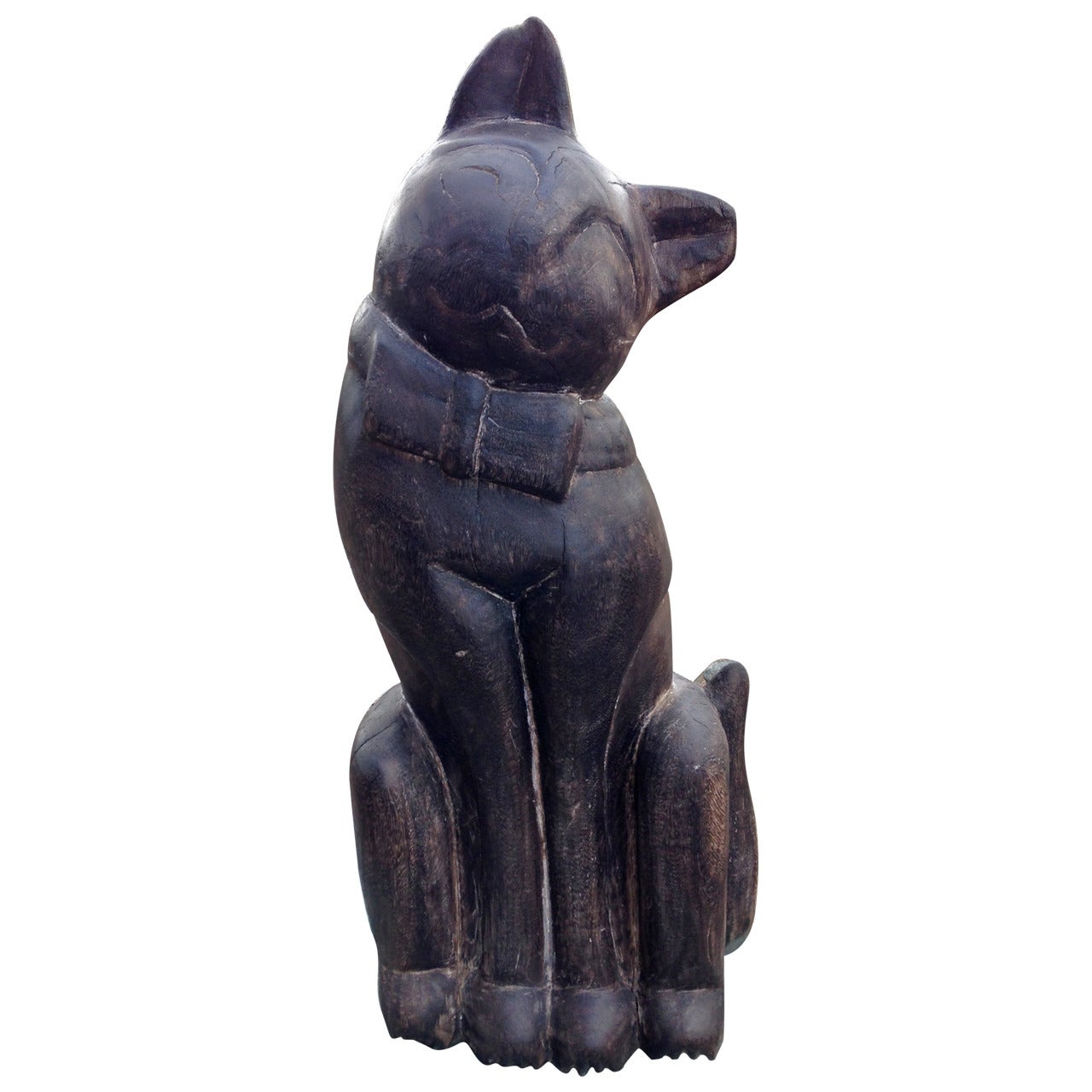 Siam, a Monumental Wooden Sitting Feline Cat Sculpture