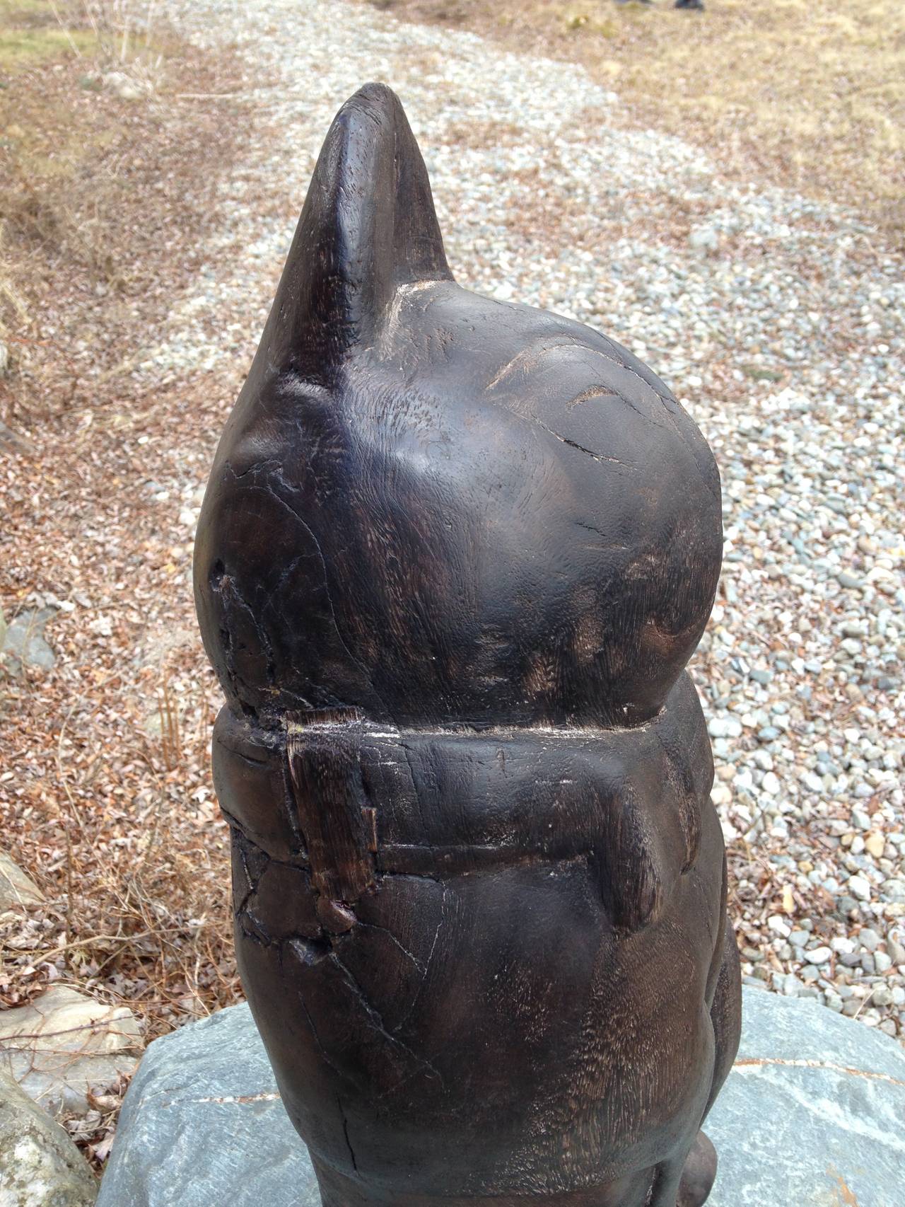 Siam, a Monumental Wooden Sitting Feline Cat Sculpture In Good Condition In South Burlington, VT