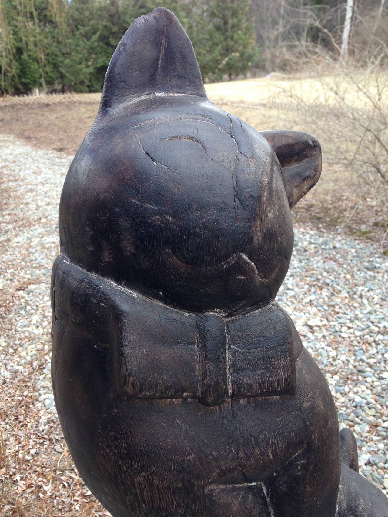 Siam, a Monumental Wooden Sitting Feline Cat Sculpture