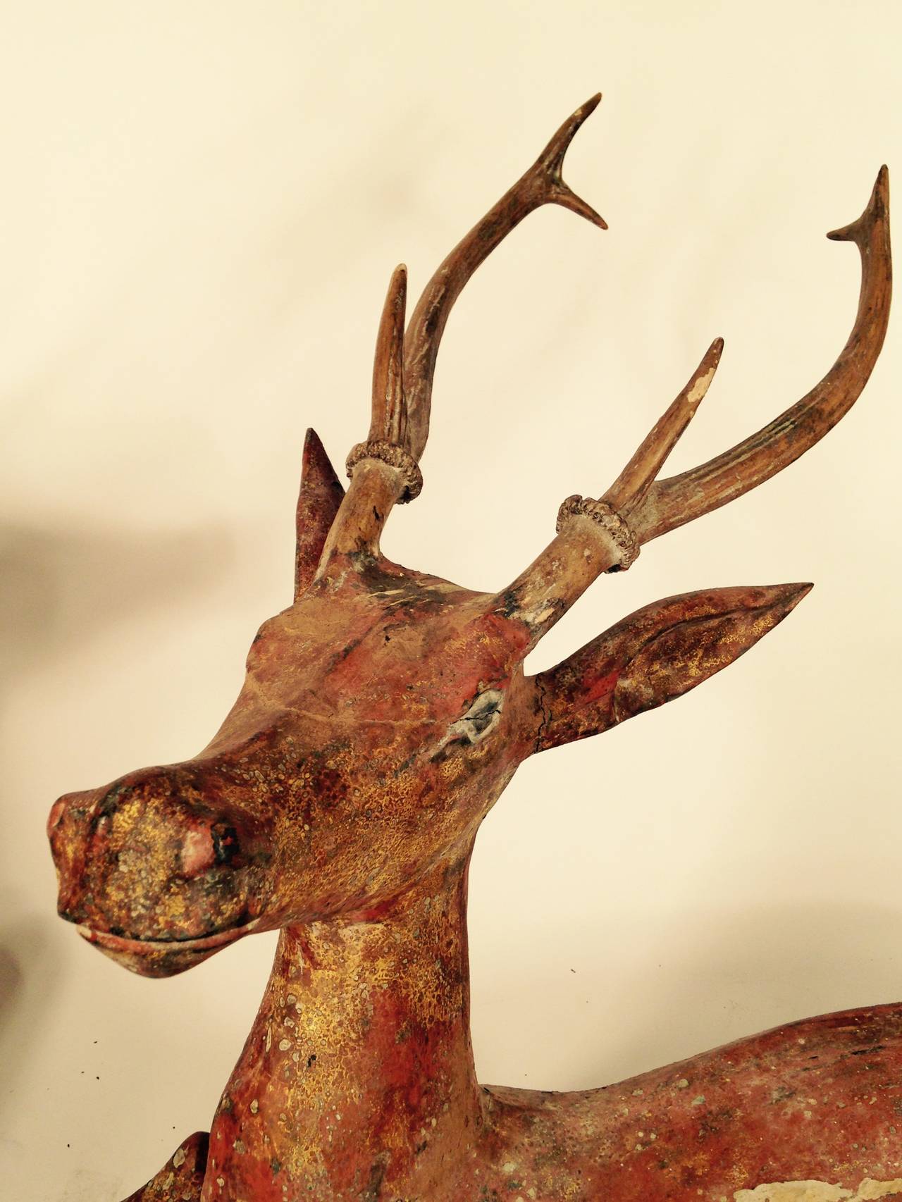 Burma, Mandalay Pair of Elegant Old Buddhist Spotted Temple Deer