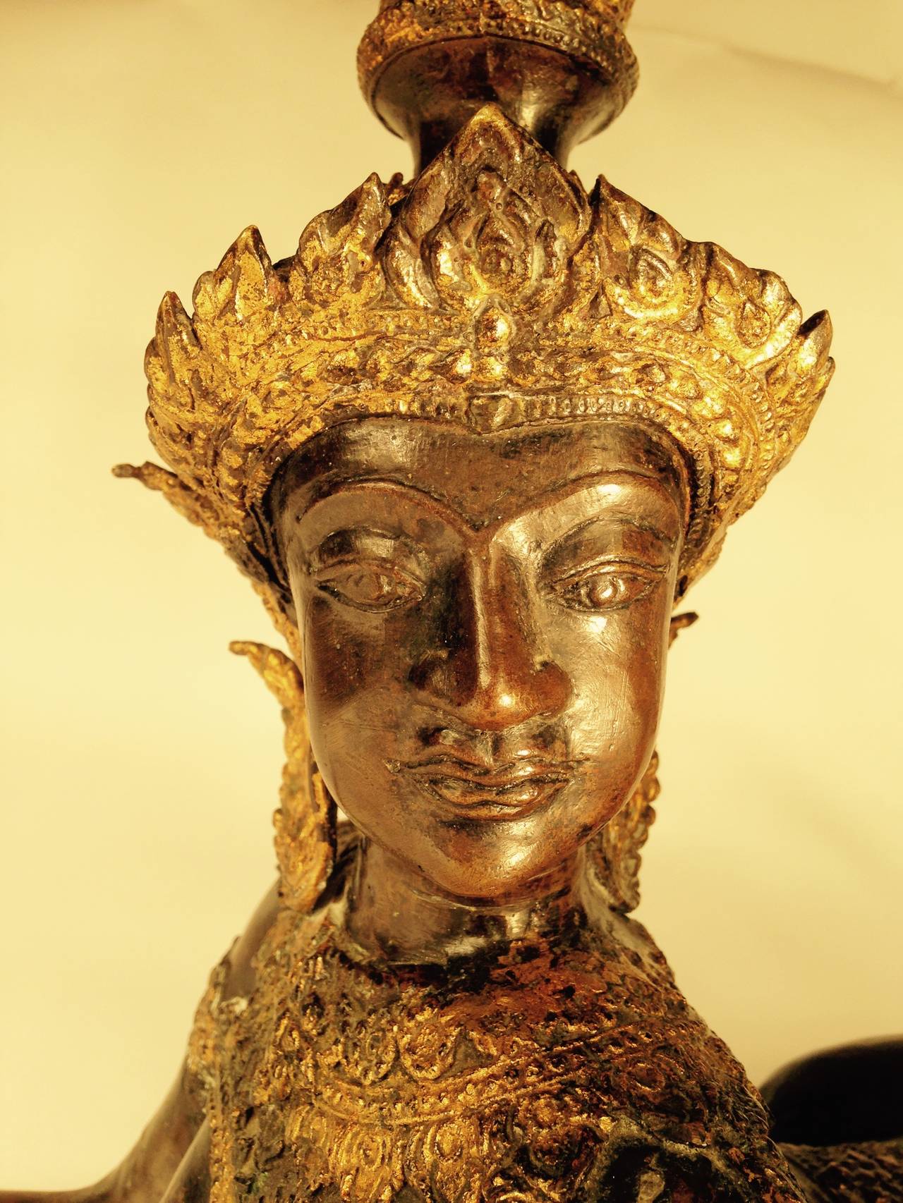 Thailand Antique Gilt Bronze Effigy of Kinnaris Mythical Lover of Dance Music 4