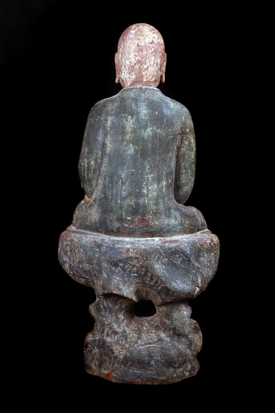 Wood China Important Ancient Hand-Carved Lohan Monk Buddha with Canine Ming 1368-1644
