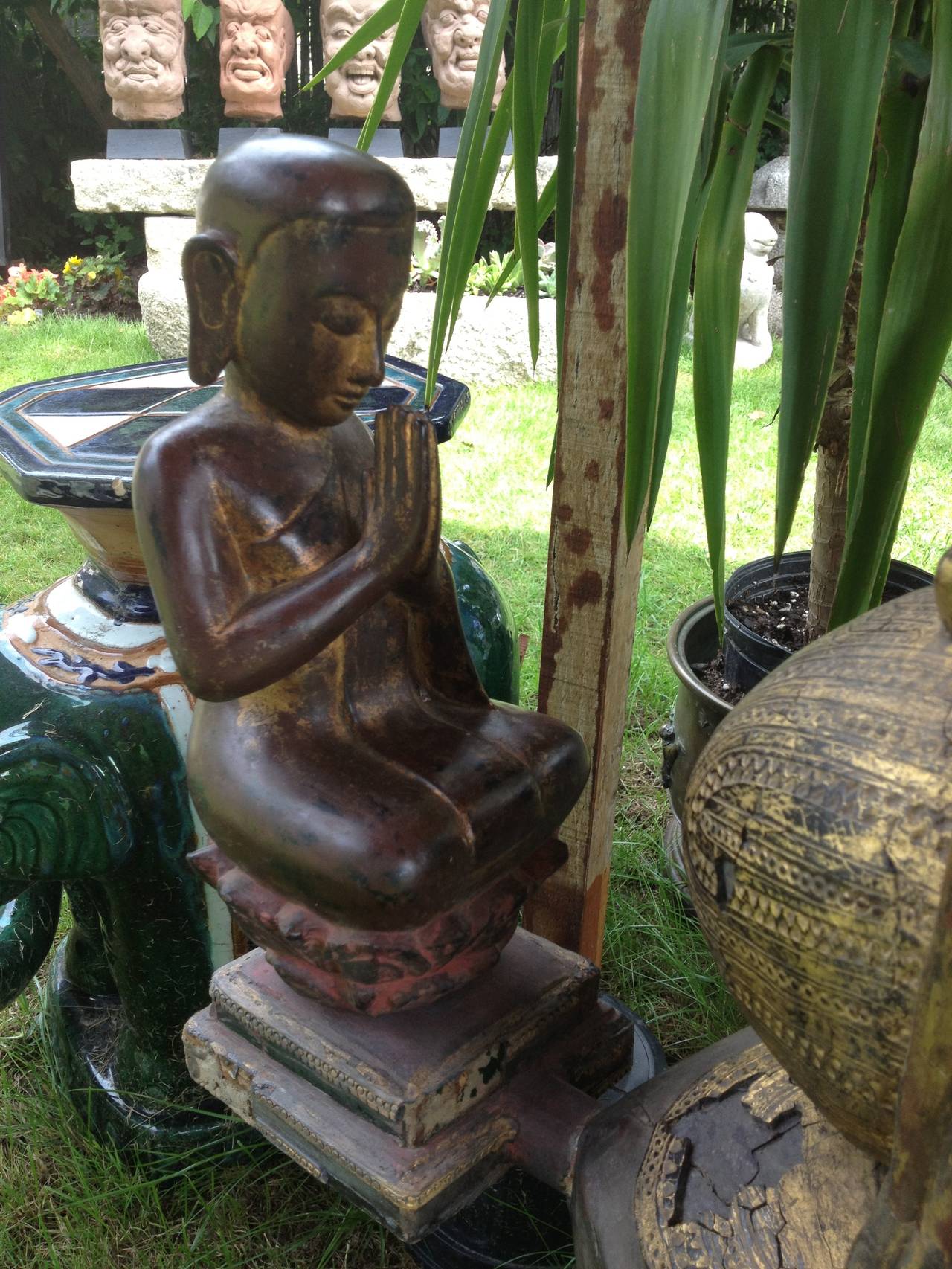 Wood Grand Antique Buddha 19th Century monumental gold gilt 67