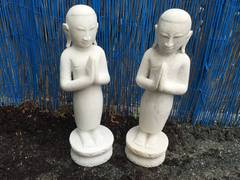 Burmese Alabaster early-mid 20th c. Buddhist attendants in Worshipful Pose