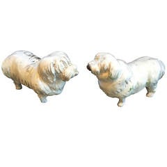 Vintage 1930s-1950s Japanese White Pottery Sheep Dogs