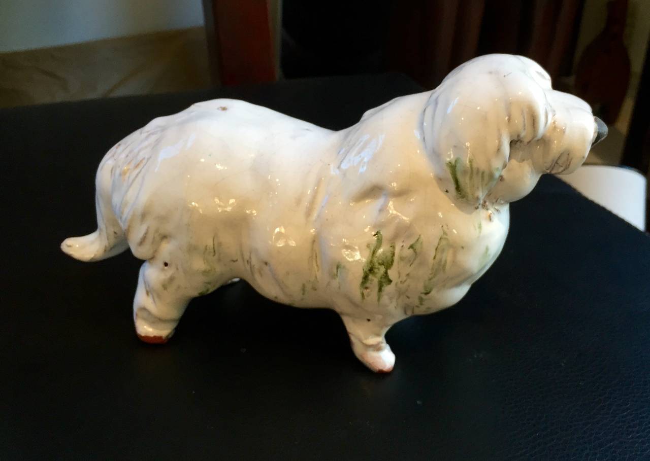 Ceramic 1930s-1950s Japanese White Pottery Sheep Dogs
