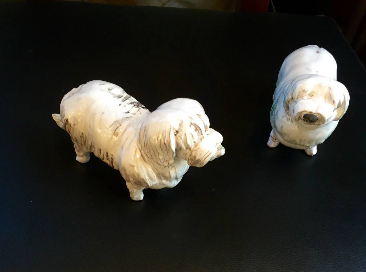 Mid-20th Century 1930s-1950s Japanese White Pottery Sheep Dogs