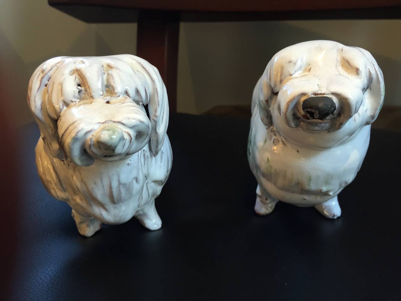 Hand-Crafted 1930s-1950s Japanese White Pottery Sheep Dogs