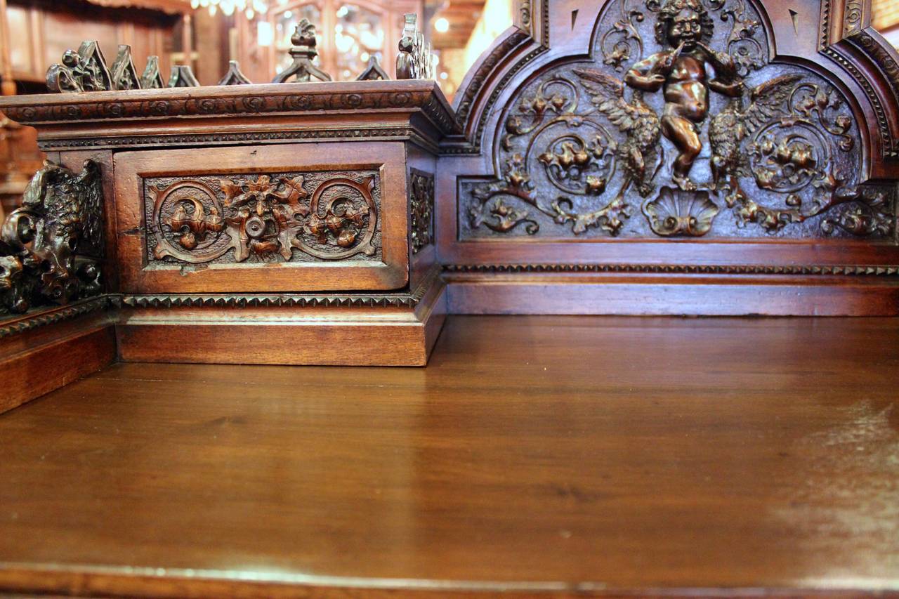 Late 19th Century Heavily Carved French Walnut Desk For Sale 4
