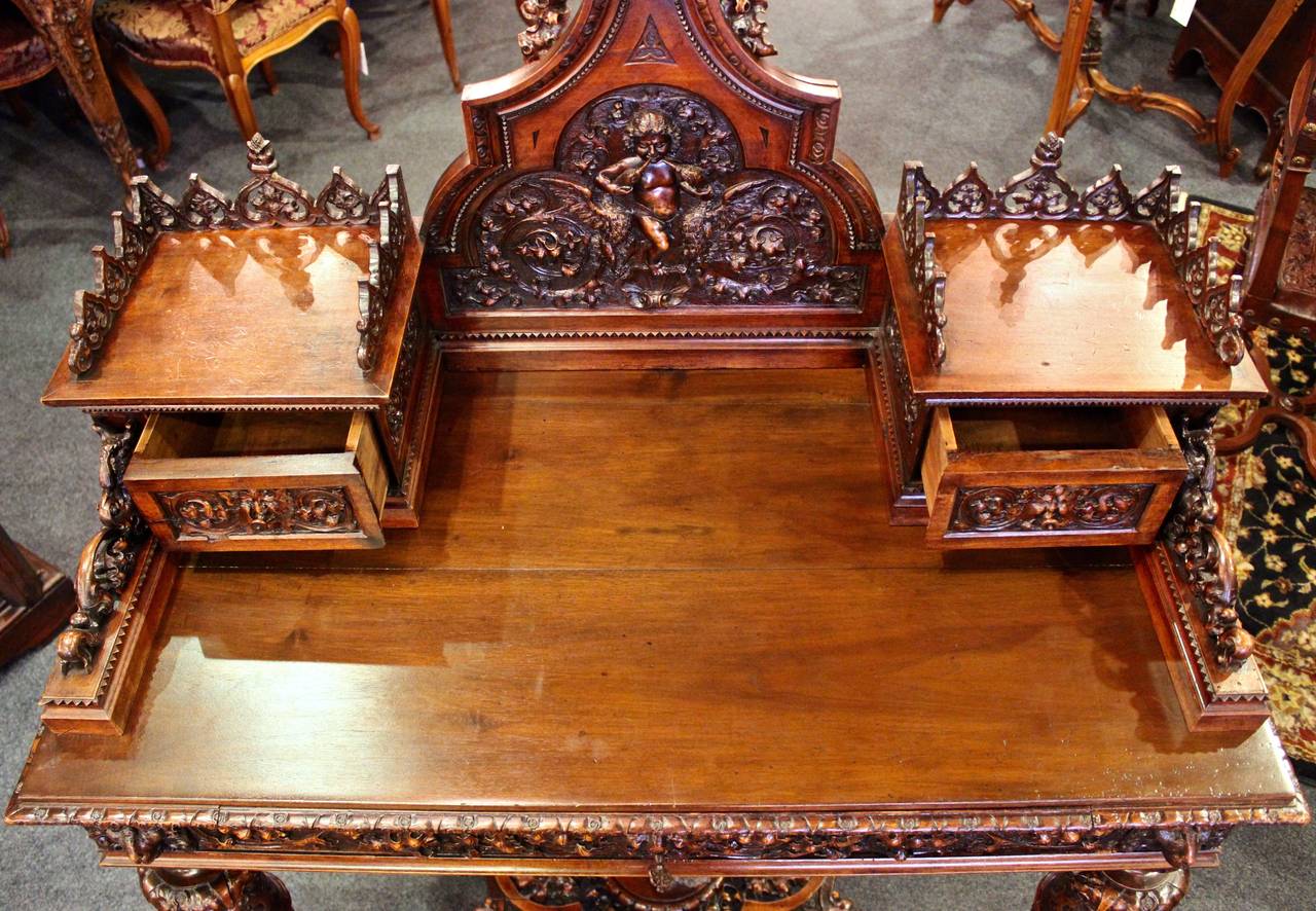 Late 19th Century Heavily Carved French Walnut Desk For Sale 3