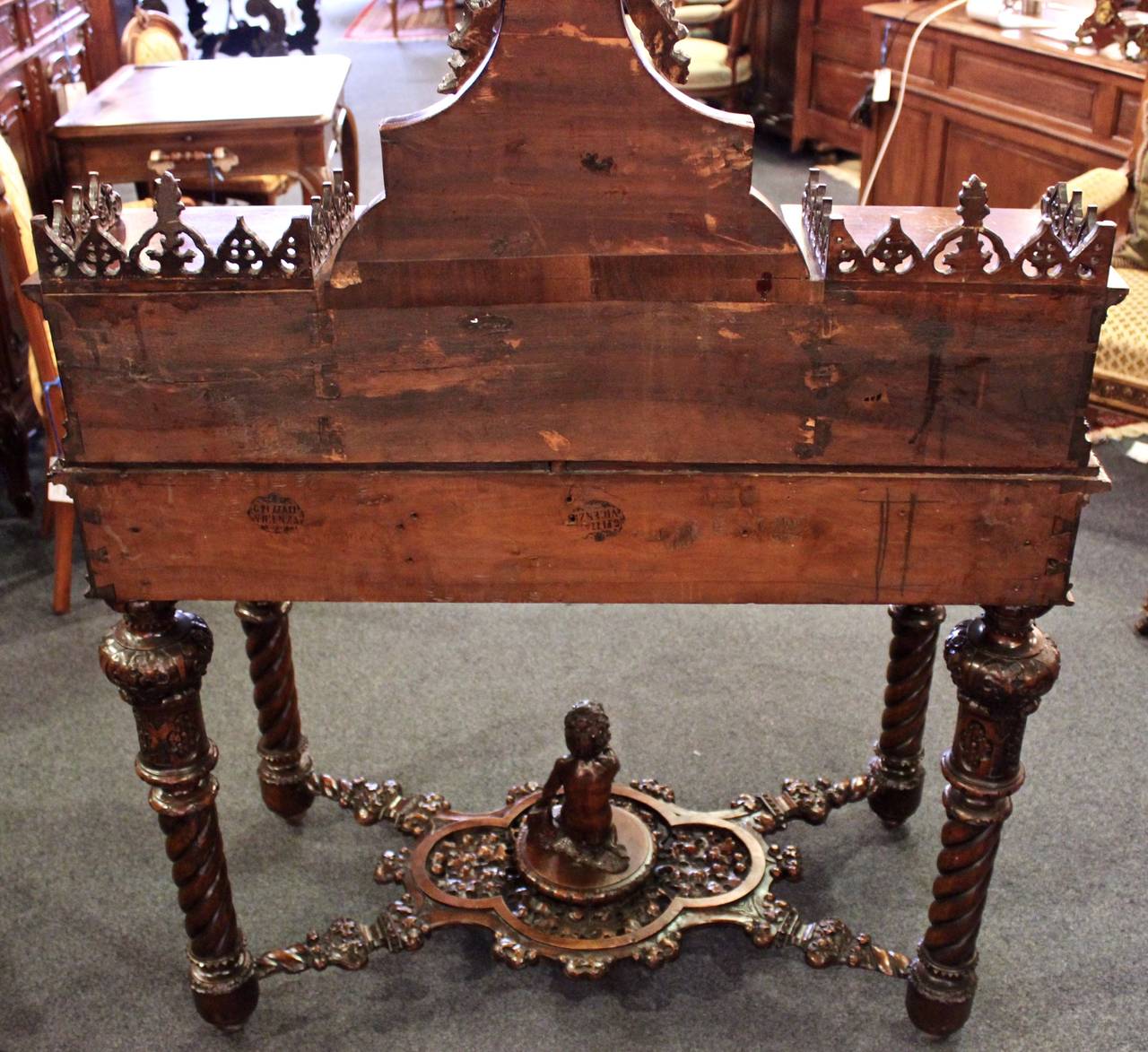 Late 19th Century Heavily Carved French Walnut Desk For Sale 6