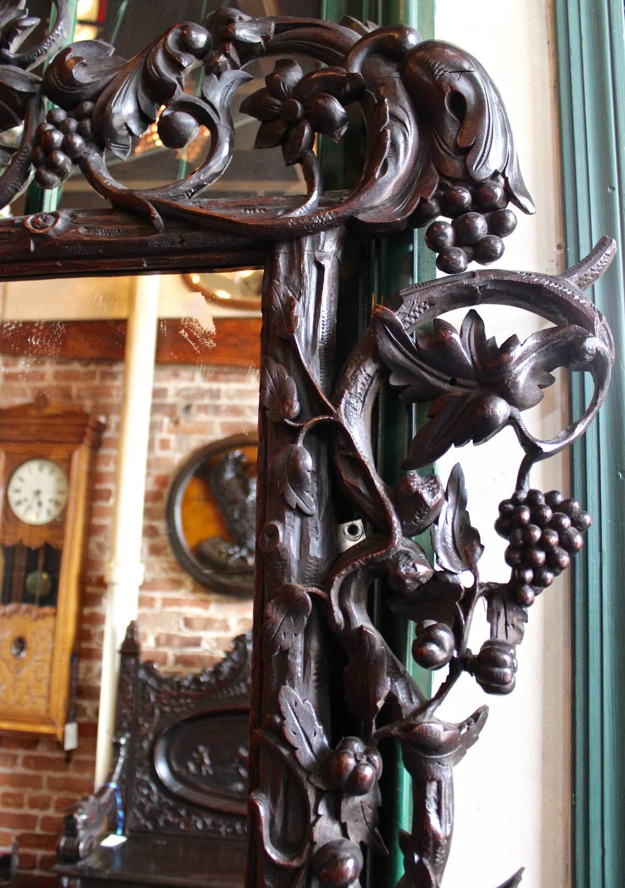 Late 19th Century Ornate Large Black Forest French Mirror