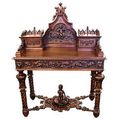 Late 19th Century Heavily Carved French Walnut Desk