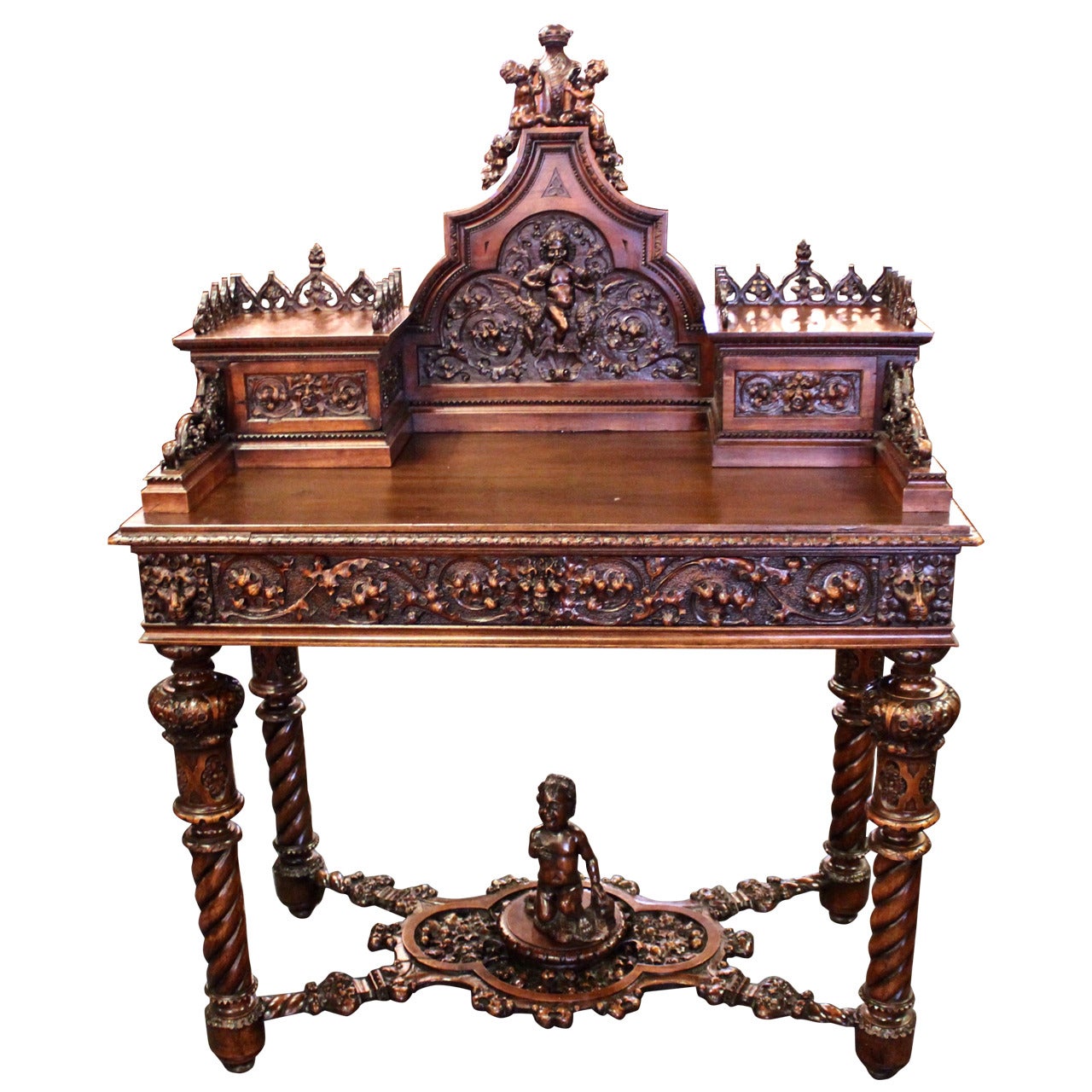 Late 19th Century Heavily Carved French Walnut Desk For Sale