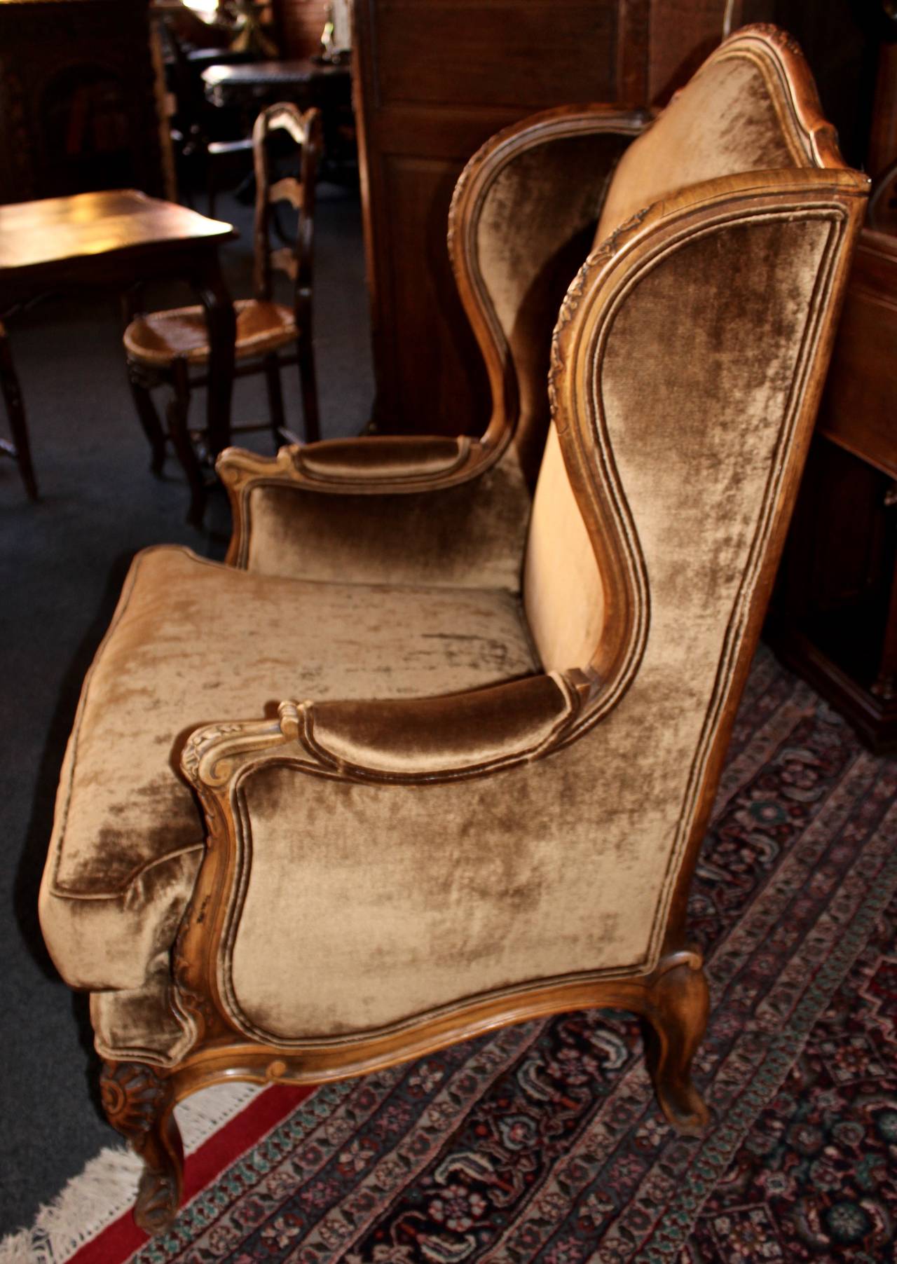 Upholstery Early 20th Century French Louis XV Wingback Armchair For Sale