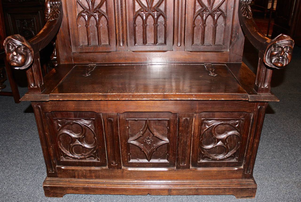 Early 20th Century Gothic Oak Bench For Sale 2