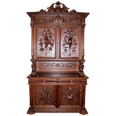 hunt cabinet Early 20th Century French "Hunt" Style Oak Cabinet