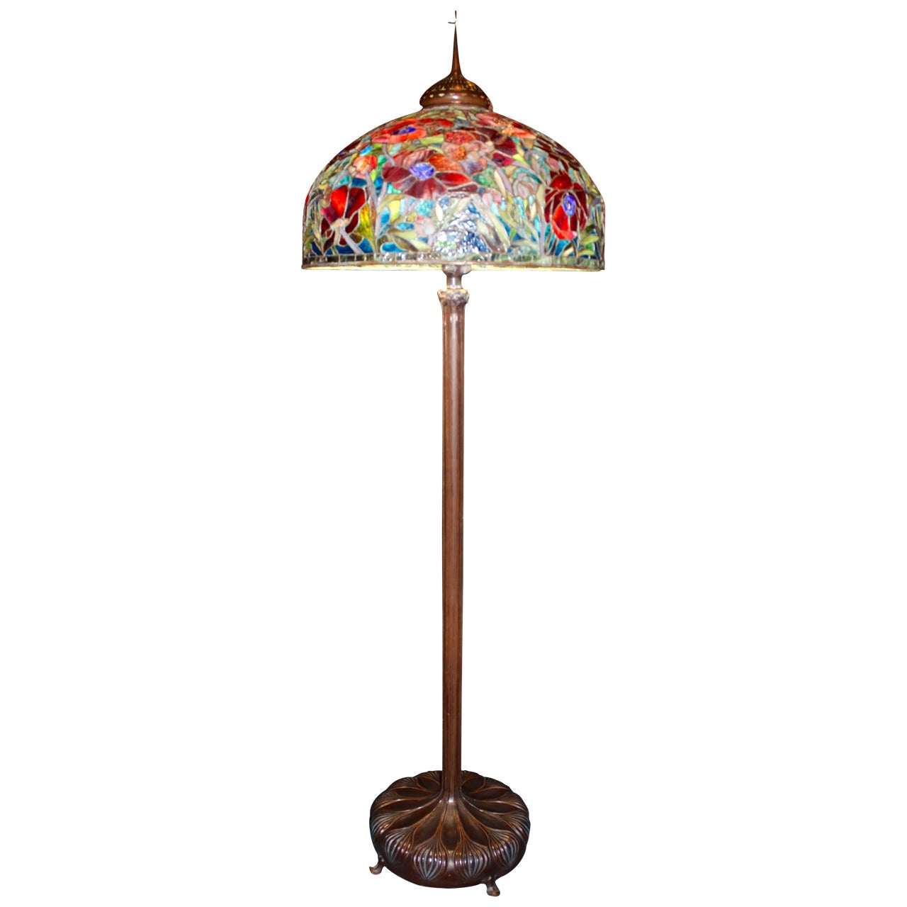 Lampada da terra orientale in stile papavero Tiffany in vendita