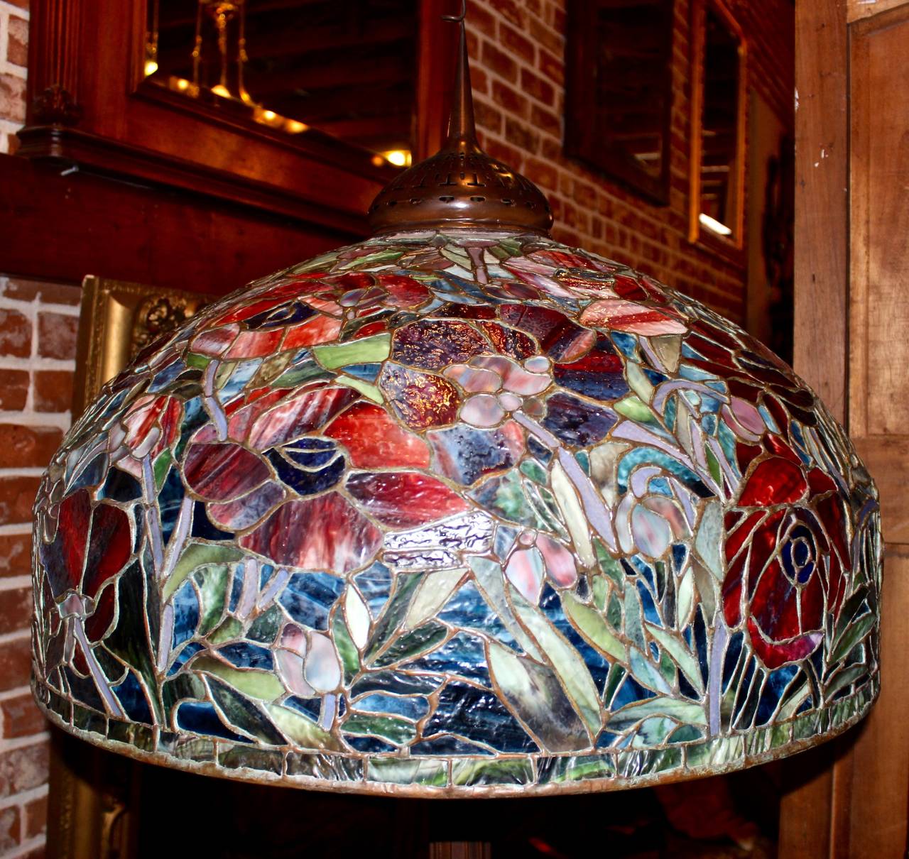 Americano Lampada da terra orientale in stile papavero Tiffany in vendita