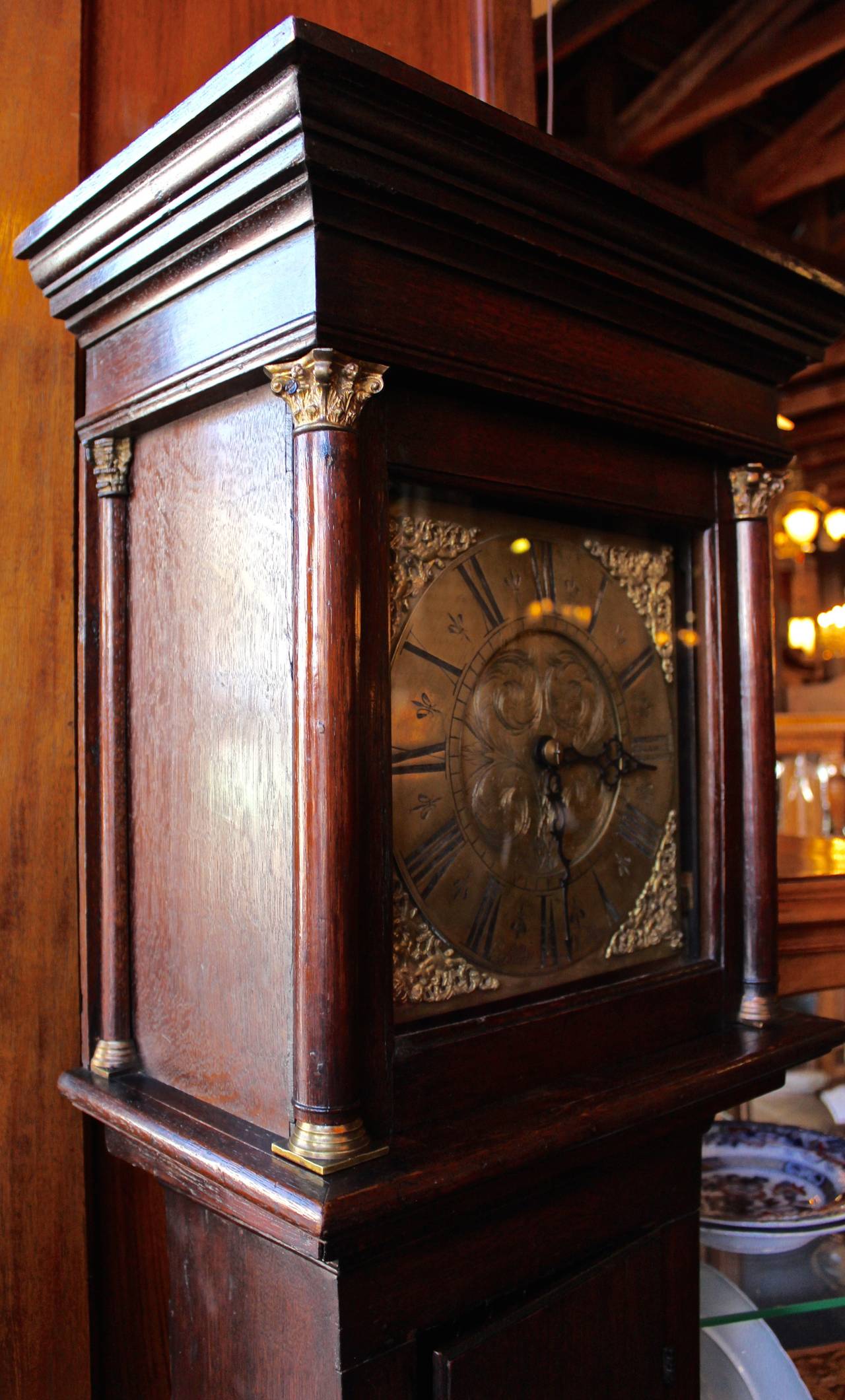 Late 19th Century English Grandfather Clock with Brass Engraved Face 1