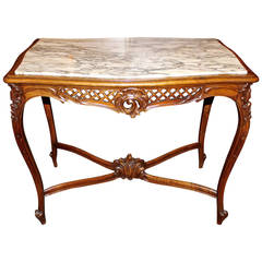 French Louis XV Style Marble-Top Library Table