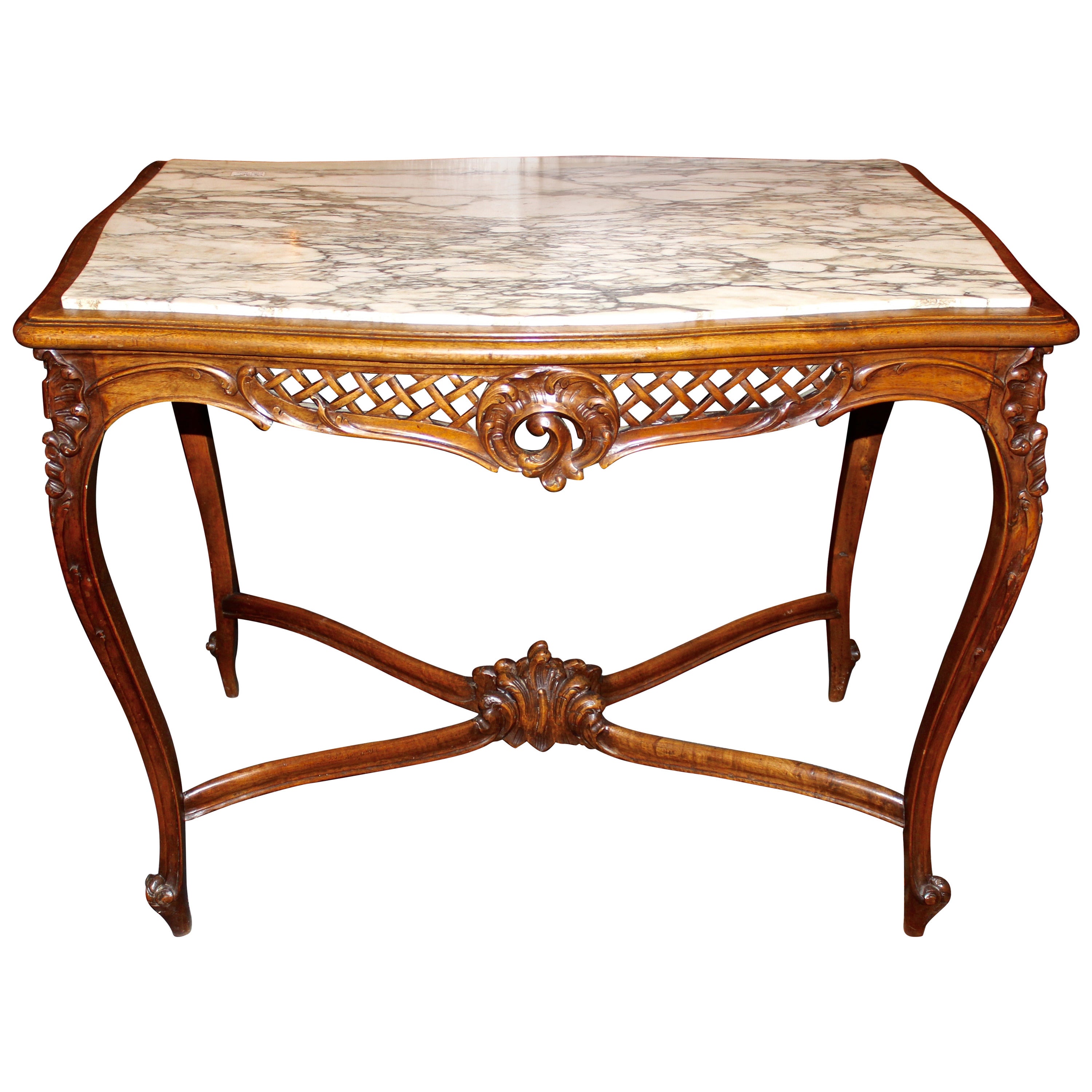 French Louis XV Style Marble-Top Library Table For Sale