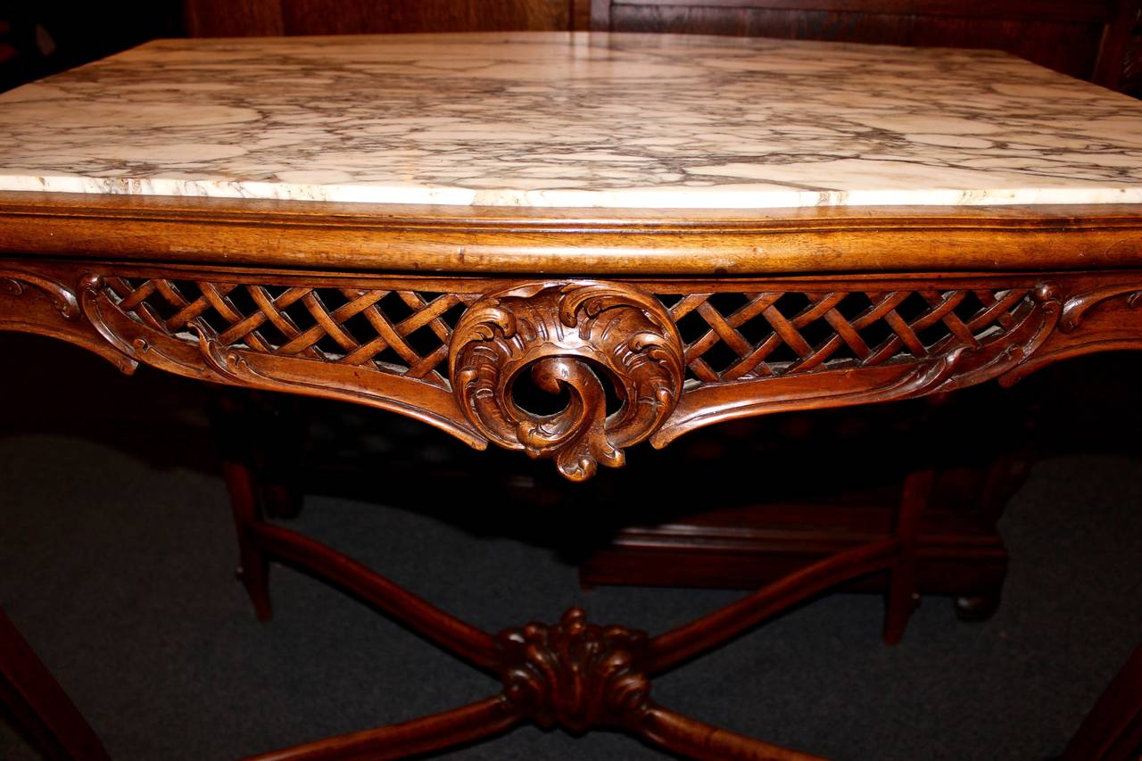French Louis XV Style Marble-Top Library Table For Sale 1