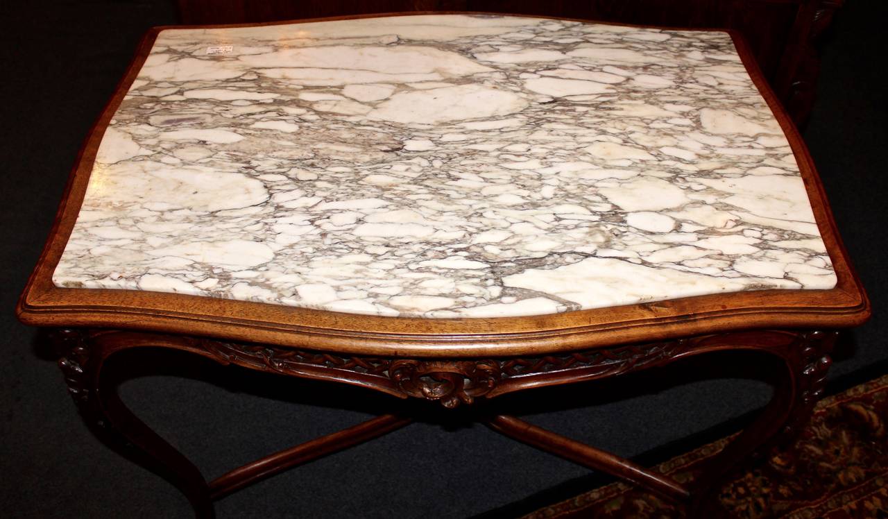 French Louis XV Style Marble-Top Library Table In Good Condition For Sale In Santa Ana, CA