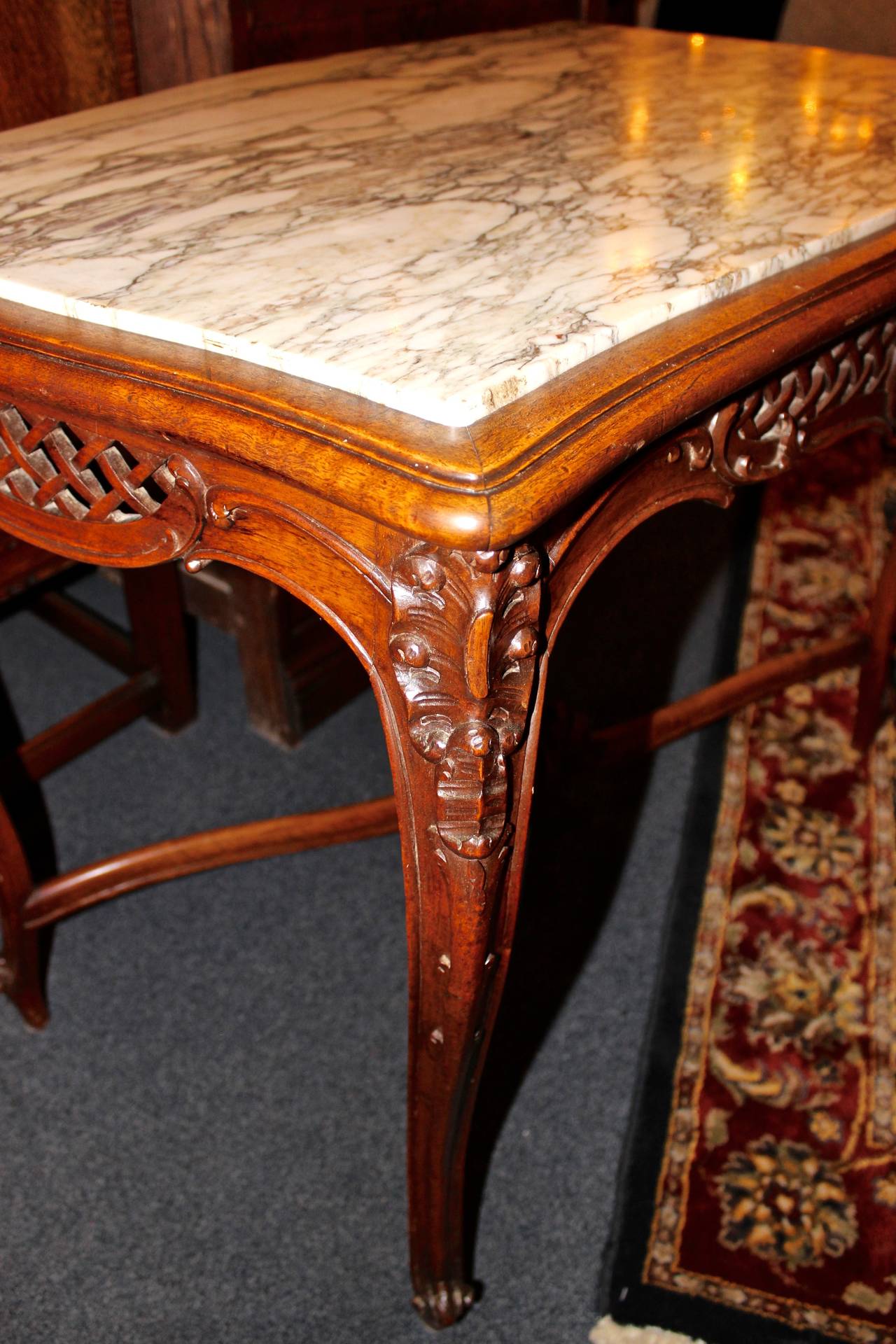 20th Century French Louis XV Style Marble-Top Library Table For Sale